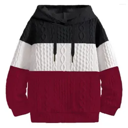 Men's Hoodies Men Hoodie Cozy Colorblock Knitted With Drawstring Elastic Cuffs Warm Loose Stylish Winter Top Contrast Color