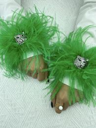 Natural Fur Cuffs Women Wedding Feather Accessorie Rhinestone Decorate Women Real Furry Ostrich Slap Bracelets Anklets 240219