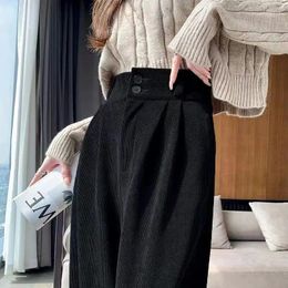 Women's Pants High-waisted Corduroy Wide-legged Fall And Winter Padded Thickened Warm Loose Big Yards Straight Casual