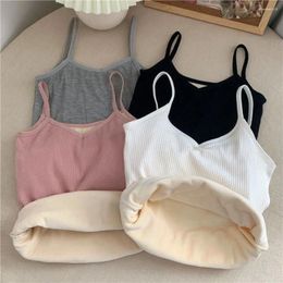 Camisoles & Tanks Slim Thermal Tops Sexy Thicken Sleeveless Crop Top Solid Colour Tight Elasticity Undershirt Autumn Winter