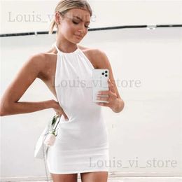 Basic Casual Dresses Women Sleeveless Backless Mini Skirt Dress 2023 Y2K Summer Bodycon Hang Neck Elegant Sexy Outfits Ladies Party Club Sundress T240221