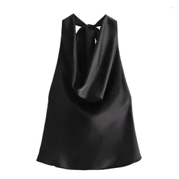 Women's Tanks Casual Commuter Solid Color Satin Halter Tie Up Tank Tops Undershirt Camisole Top Clothes Sexy