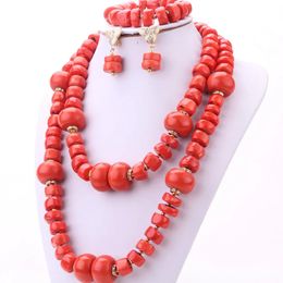Dudo African Bridal Fashion Coral Beads Nigerian Wedding Beads Jewellery Set 2024