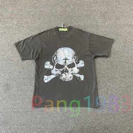 Men's T-Shirts 2014ss Vertabrae Mens 1 1 High Quality Wash Skull Printed Short sleeved T-shirt J240221