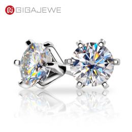 Earrings GIGAJEWE Moissanite D Colour VVS1 Round Cut 8mm 2ct Diamond Test Passed Gold Plated S925 Silver Earring Jewellery WomanWife Gift