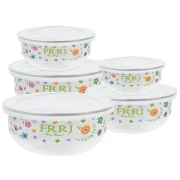 Dinnerware Sets Enamel Preservation Bowl Container With Lid Deep Pot Salad Instant Noodle Mixing Bowls
