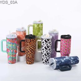 Water Bottles 1200ML 40oz Tumbler With Handle Personalized Custom Engraved Water Cup With Straw Travel Drinkware Flower Bandhnu Leopard YQ240221