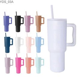 Water Bottles Customized 40 oz Tumbler with Handle and Straw Lid Stainless Steel Water Bottle Vacuum Insulated Thermos Cup Car Coffee Mug 40oz YQ240221