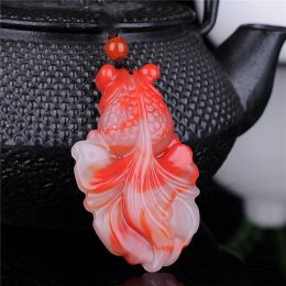 Pendants Natural Red Handcarved Goldfish Jade Pendant Fashion Boutique Jewellery Men and Women Ring Gift Accessories
