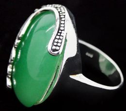 Rings Free shipping fancy nice Green Natural jade 925 Sterling Silver Ring Size 7/8/9/10