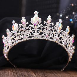 Jewelry Luxury AB Color Crystal Leaf Bridal Tiaras Crown Bridal Gold Color Rhinestone Pageant Diadem Headbands Jewelry Hair Accessories