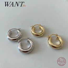 Earrings WANTME Genuine 925 Sterling Silver Punk Simple Round Stud Earrings for Fashion Women Bohemian Glamorous Party Rock Jewelry Gift