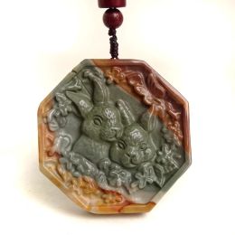 Necklaces Natural Picasso Jasper Stone Animal Carving Healing Rabbit Pendant Necklace Reiki Craft Figurine Anime Gift Jewelry For Women