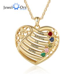 Pendants Valentines Day Gift Gold Color Personalized Heart Necklace with Family Birthstone Custom Name Engraved Pendants for Mother Mom