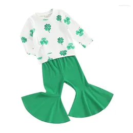 Clothing Sets Yccutest My First St Patrick S Day Baby Girl Outfits Infant Long Sleeve Four Leaf Clover T Shirt Ribbed Flared Pants Set