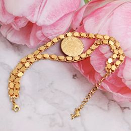 Bangles New Handamde Gold Plated Chain Bracelet Ottoman Turkish Coin Bangle for Women Middle East Bridal Hand Jewelry Bijoux Femme