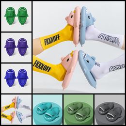 Hot sale Designer Casual Platform shark Slides Slippers Men Woman rainbow fashion anti slip wear-resistant outdoor Novelty breathable Low cut super soft size36-47