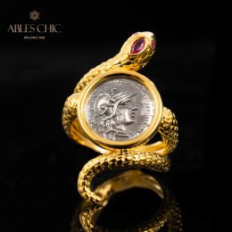 Rings Solid 925 Silver Greek Coin Ring 18K Gold Tone Roman Antique Heracles Rings C11R1S26171