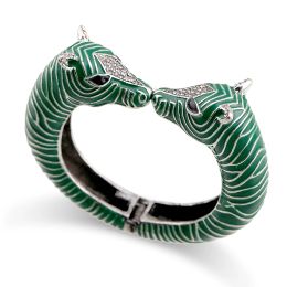 Bangles Unique Design Statement Chunky Big Size Vintage Bracelet Zebra Bangle Antique Silver Plated with Enamel Bracelet for Women