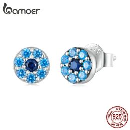 Earrings Bamoer 925 Sterling Silver Blue Zircon Round Devil Eye Stud Earrings Lucky Earrings for Women Gift Fashion Fine Jewelry SCE1531