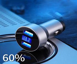 Mini Metal Dual USB Digital Display Car Chargers Vehicle Charging 24 Multifunction Charger for Cars MP3 Phone Camera PC7220303