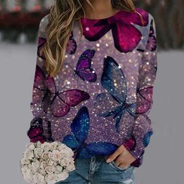 Sweatshirts Spring Butterfly Sequins 3d Print Women Floral Hoodies Streetwear Sweatshirts Oversized Pullovers Sexy Girl Gothic Tracksuits
