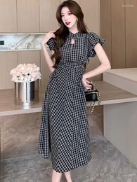 Party Dresses Summer Black Patchwork Vintage Hepburn Long Dress Women Puff Sleeve Elegant Bandage 2024 Korean Bodycon Night