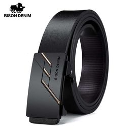 BISON DENIME Automatic Alloy Buckle Classic Fashion Cow Genuine Leather Belt For Men N71581 Man's