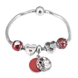 Bracelets Silver Colour Charm Bracelet & Bangle With Star and Moon Love Pendant for Women Wedding Vintage Enamel Cat Bead Jewellery