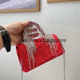 Shoulder Bags Designer Rinestone Tassel Soulder Bag Luxury Velvet Women andbag Elegant Beaded Evening Clu Mini Crossbody Bags For FemaleH24221