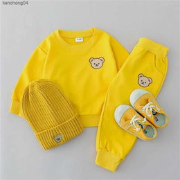 Clothing Sets 2PCS Childrens Set Spring and Autumn Simple Little Bear Head Round Neck Long Sleeve Pants