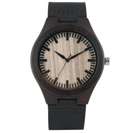 Casual Full Black Bamboo Watch Men's Sandalwood Wrist Watches Bamboo Analogue Quartz Wristwatch Leather Strap Band Bracelet Clo228J