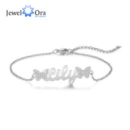 Bracelets JewelOra Personalized 925 Sterling Silver Bracelets Customized Nameplate with Two butterflies Bracelet For Christmas Gift