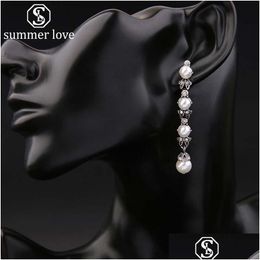 Dangle & Chandelier Elegant Vintage Pearl Pendant Dangle Earring For Women High Fashion Sier Plating Wedding Party Drop Jew Dhgarden Dhvx7