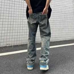 Men's Jeans Distressed Washed Wide Leg With Ripped Holes Multi Pockets For Streetwear Casual Style Loose Fit