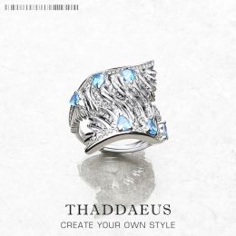 Rings Ring Phoenix Wing with Blue Stones Europe Style Bohemia Fine Jewelry For Women Brand New Pure 925 Sterling Silver Gift