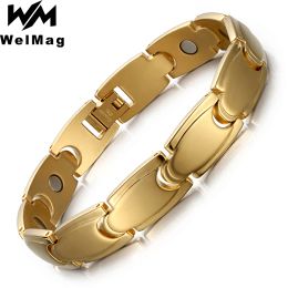 Bracelets WelMag Stainless Steel Bracelet With Magnetic Bracelets For Men Powerful Magnet Bangle Health Care Relief Pain Jewellery