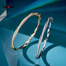 Bangles OEVAS 100% 925 Sterling Silver Sparkling High Carbon Diamond Bracelets For Women Wedding Engagement Party Fine Jewellery Gifts