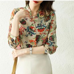 Women's Blouses Autumn Blousess V-Neck Office Blusas Vintage Floral Print Tops Elegant Chiffon Blouse Women Long Sleeve Casual Shirt