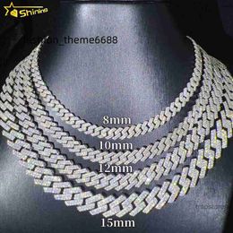 Iced Out Vvs Moissanite 2 Rows Miami Gold Cuban Chain Necklace 925 Sterling Silver Diamond Link TVKA