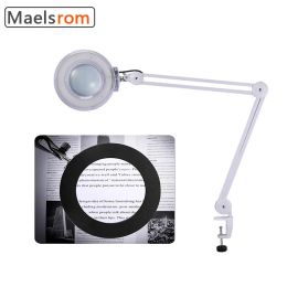 Glasses 5/8/10X Magnifying Light Lamp Tattoo Nail Beauty Dentist Magnifier Lamp Cold Light LED Clip Desk Lamp 127mm Glass Lens Hand Free