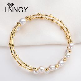 Bangles Lnngy Fashion 14K Gold Filled Charm Bracelet Bangle for Women 100% Natural Freshwater Pearl Twisted Bracelet Elegant Gifts