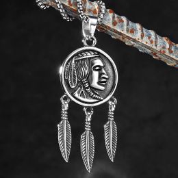 Necklaces Indian Chief Stainless Steel Men Women Necklaces Pendants Chain Punk Vintage Jewellery Creativity Gift Dropshipping Wholesale