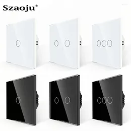 Smart Home Control Szaoju EU Touch Switch AC100-240V Led Backlight Panel Tempered Crystal Glass Wall Light Sensory Switches 1/2/3 Gang