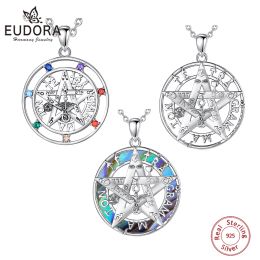 Pendants EUDORA 925 Sterling Silver Pentagram Necklace for Women Man Amulet 7 Color Chakra Guardian Star Tetragrammaton Pendant Jewelry