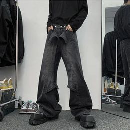 Men's Jeans Foufurieux Spring Autumn Men Heavy Trendy Distressed Pants American Style Loose Bootcut Trousers Aesthetic Clothing