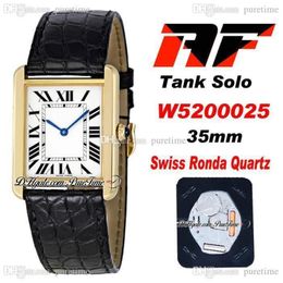 AF Solo W520025 Swiss Ronda Quartz Unisex Mens Womens Watch 18K Yellow Gold White Dial Black Roma Blue Hands Leather Super Edition256F