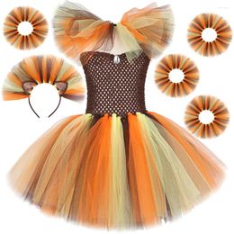 Girl Dresses Jungle King Lion Halloween Costumes For Girls Kids Animal Fancy Tutu Dress Children Cosplay Outfit Birthday Carnival Party