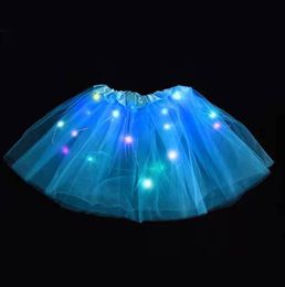 LED Glowing Light Girls Tulle Star Short Tutu Skirt Children Fancy Ballet Dancewear Tulle Light Up Short Dress Light Up Costume Dresses