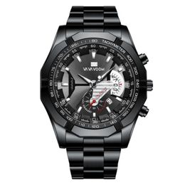 Good Quality Leisure Sport Luminous Pointer Stainless Steel Mens Watch Quartz Watches Calendar Smart Wristwatches VAVAVoom Brand216R